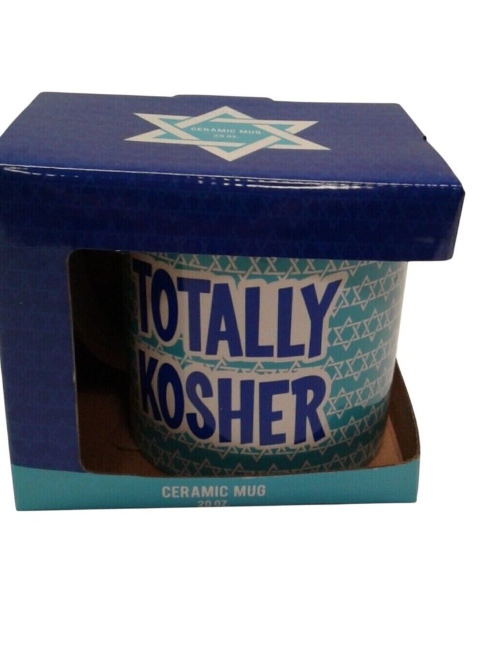 Totally Kosher Ceramic Mug 20 Oz Star Of David Design Blue White Oversized NEW